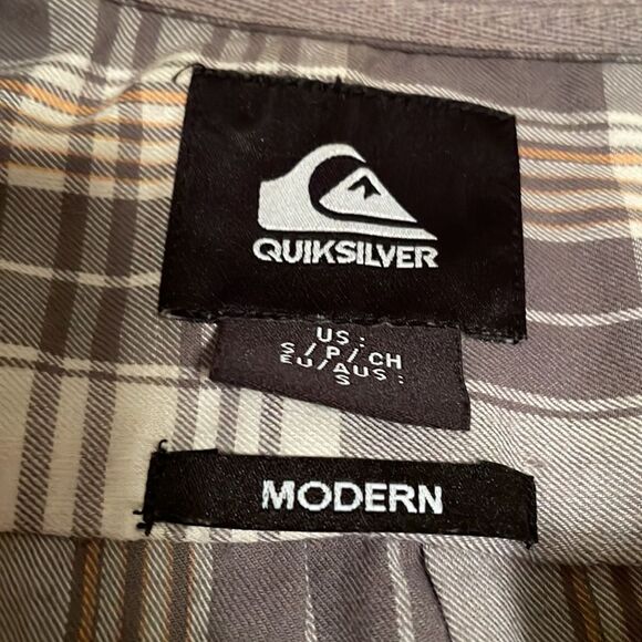 EUC! Quiksilver "Modern" Gray/Brown Plaid SS Button Down Shirt - Size Small - Picture 4 of 8